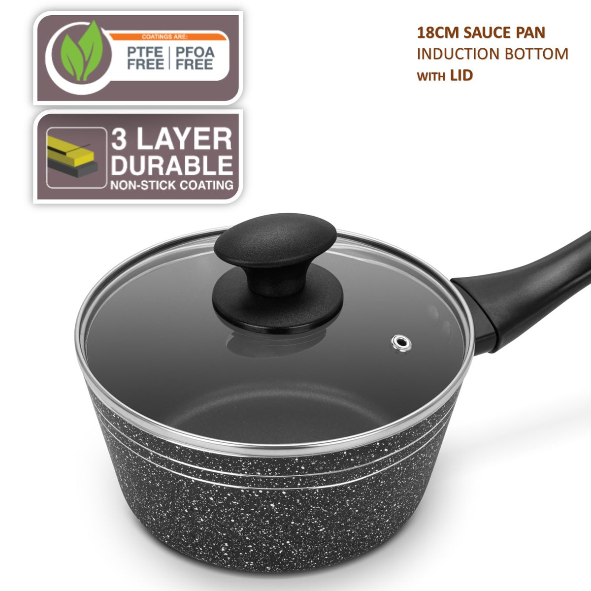 Auroware 10 Pcs Non Stick Cookware set Induction Bottom Pressed Aluminium Wok pan with Lid Casserole with Lid Frying pan Sauce pan with Lid Kitchen Tools