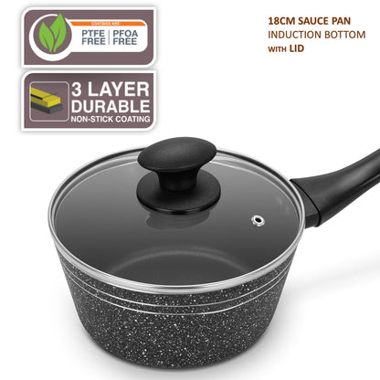 Auroware 10 Pcs Non Stick Cookware set Induction Bottom Pressed Aluminium Wok pan with Lid Casserole with Lid Frying pan Sauce pan with Lid Kitchen Tools