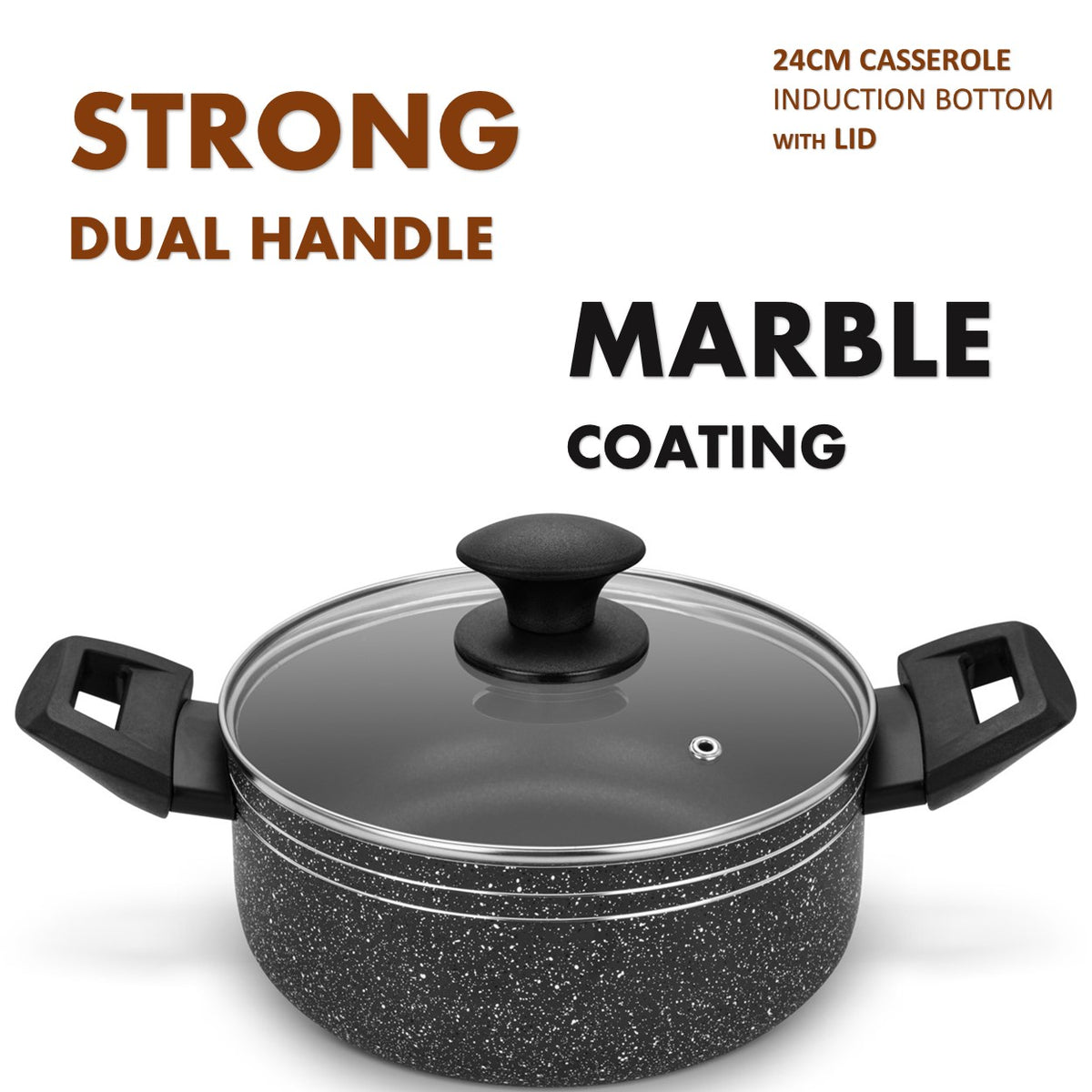 Auroware 10 Pcs Non Stick Cookware set Induction Bottom Pressed Aluminium Wok pan with Lid Casserole with Lid Frying pan Sauce pan with Lid Kitchen Tools