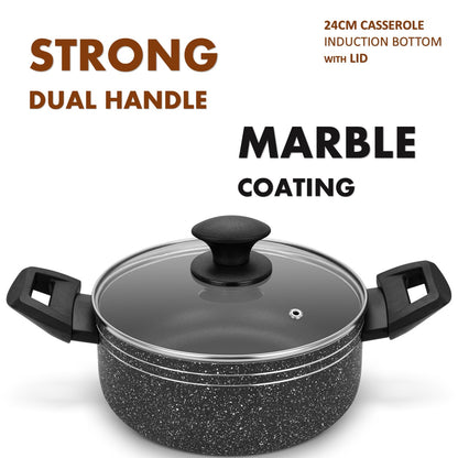 Auroware 10 Pcs Non Stick Cookware set Induction Bottom Pressed Aluminium Wok pan with Lid Casserole with Lid Frying pan Sauce pan with Lid Kitchen Tools