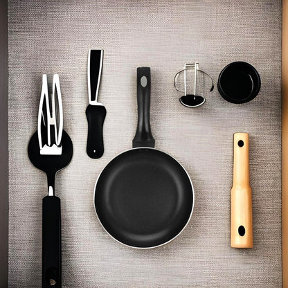 Auroware Long lasting Non-Stick Round Fry Pan Black, Aluminum Durable Three Layer Coating, Induction Cook Bottom, Strong Handle