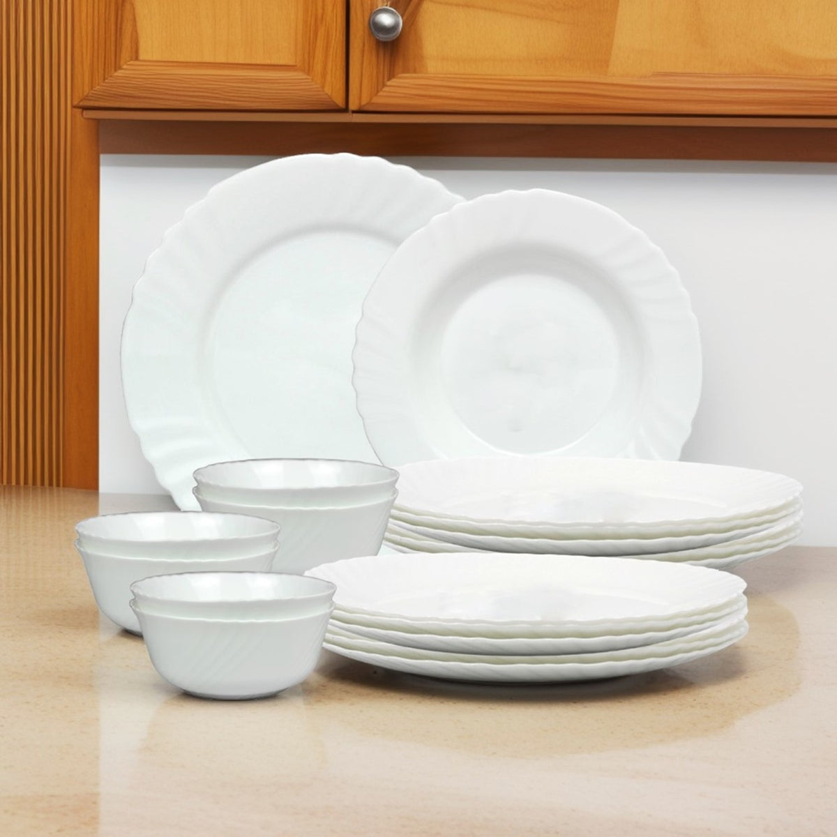 Melrich 12 Pcs Oplaware Dinner Set 4 Dinner Plate 4 Dessert Plate 4 Bowl Dishwasher Microwave Safe Heat Scratch Resistance Easy to Clean BPA Free
