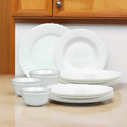 Melrich 12 Pcs Oplaware Dinner Set 4 Dinner Plate 4 Dessert Plate 4 Bowl Dishwasher Microwave Safe Heat Scratch Resistance Easy to Clean BPA Free