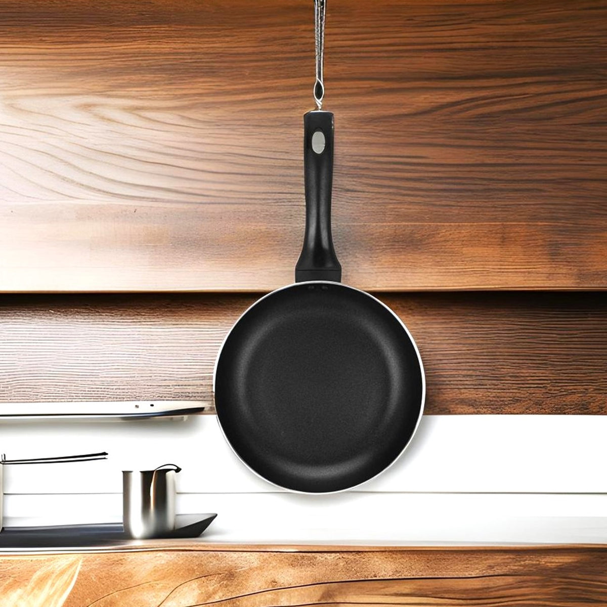 Auroware Long lasting Non-Stick Round Fry Pan Black, Aluminum Durable Three Layer Coating, Induction Cook Bottom, Strong Handle