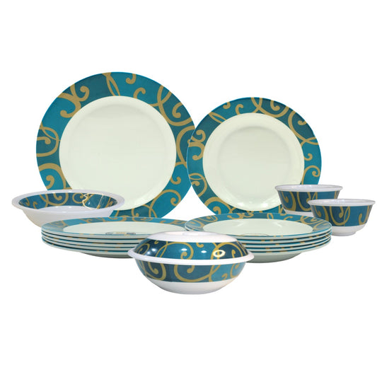 Melrich Melamine Dinner set Dinnerware Set Durable and Long lasting Dishwasher Safe, Plates, Bowls, Spoons - Green 12, 16, 24, 34 Piece