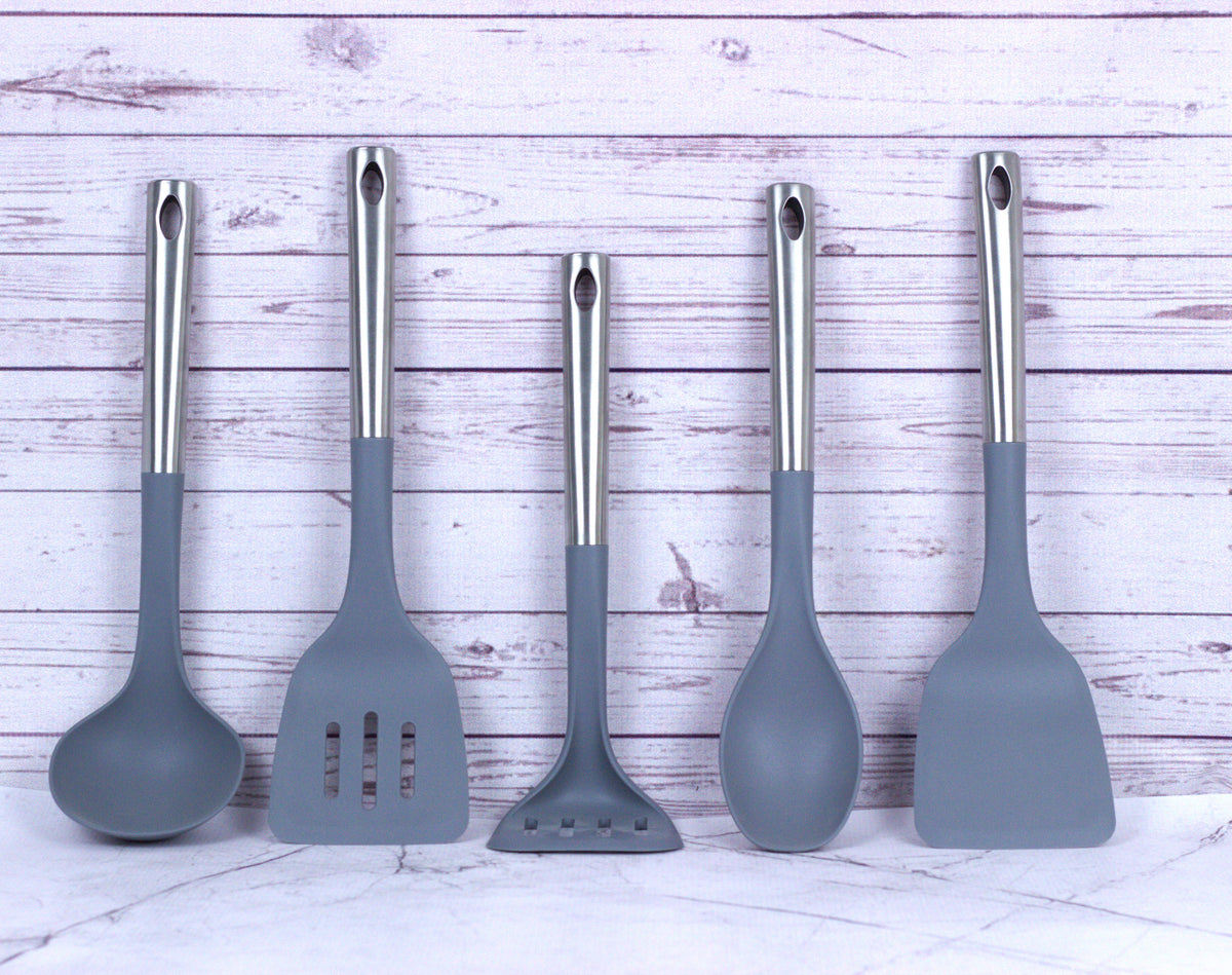 Auroware Kitchen Utensil Heat Resistant Slotted spoon, Sloted Turner, Solid Spoon, Solid Turner, Egg whisk. Soup Ladle Non stick and Non toxic