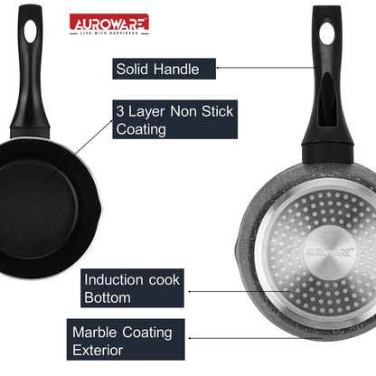 Auroware Non Stick 18 cm Milk Pan Tawa Black, Aluminum, Three Layer Coating, Strong and Durable Ideal for Milk, Tea, Coffee,