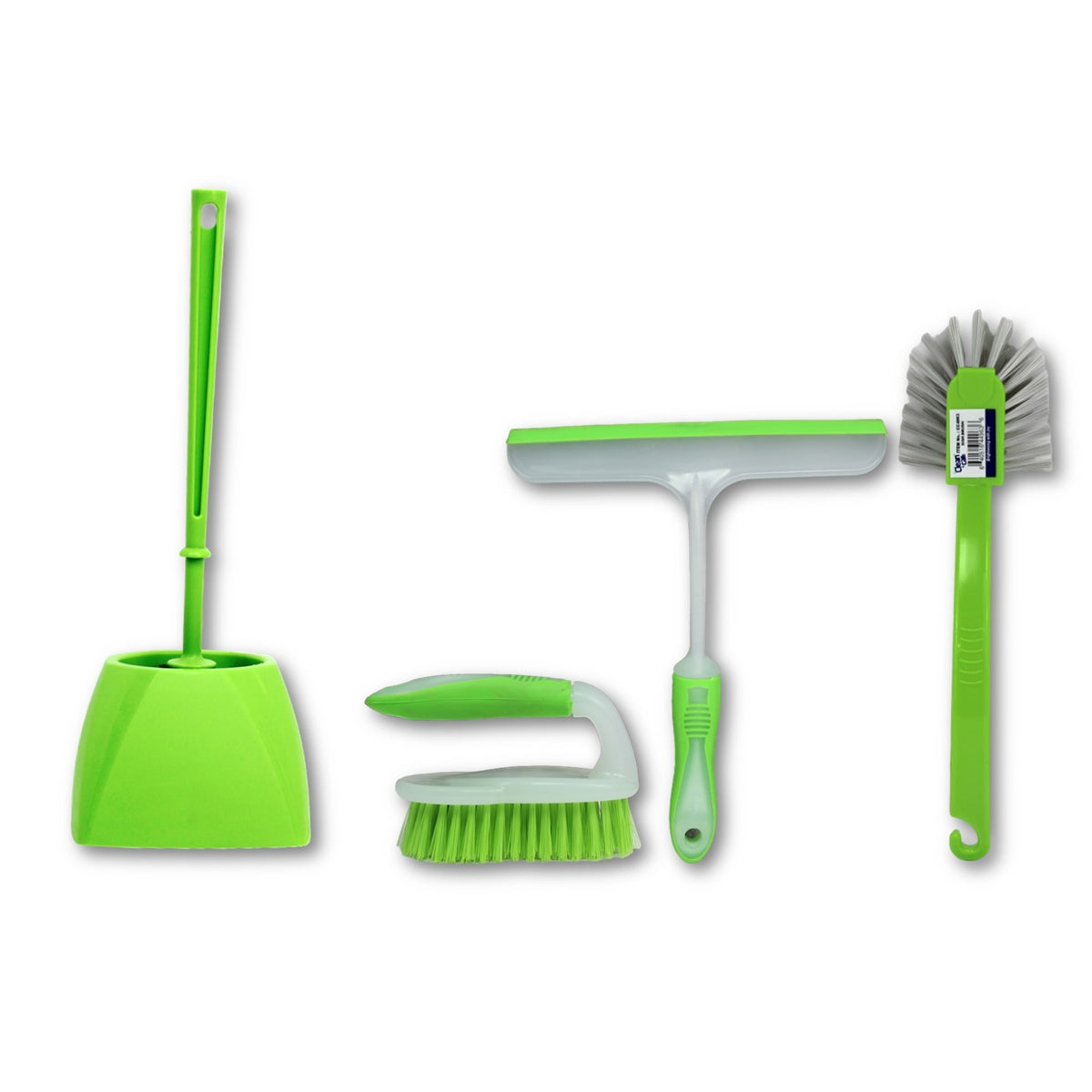 Clean & Care Cleaning Set Toilet Brush, Scrubbing Brush, Dish Brush and Wiper Squeezee Bathroom Floor Cleaning