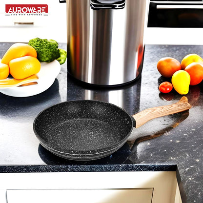 Auroware Non Stick Frying pan Induction Bottom Three Layer Coating PFOA Free Forged Aluminium Construction Extra Durable Marble Coating