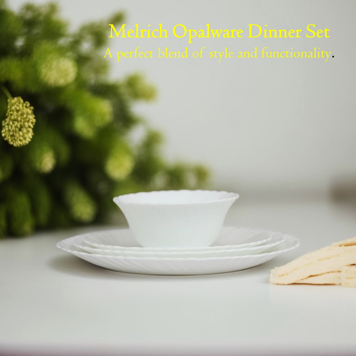 Melrich 38 Piece Opalware Dinner Set 8 Dinner Plate, 8 Dessert Plate, 8 Soup Plate, 8 Bowl, 2 Serving Plate, 2 Serving Bowl, 2 Medium Bowl Microwave Safe Scratch Resistance