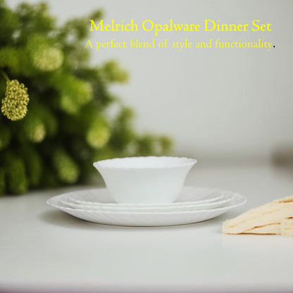 Melrich 38 Piece Opalware Dinner Set 8 Dinner Plate, 8 Dessert Plate, 8 Soup Plate, 8 Bowl, 2 Serving Plate, 2 Serving Bowl, 2 Medium Bowl Microwave Safe Scratch Resistance