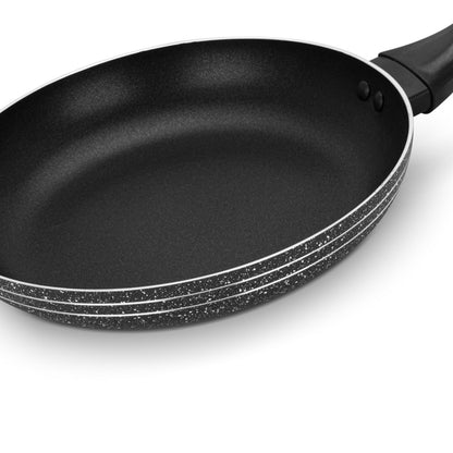 Auroware Long lasting Non-Stick Round Fry Pan Black, Aluminum Durable Three Layer Coating, Induction Cook Bottom, Strong Handle