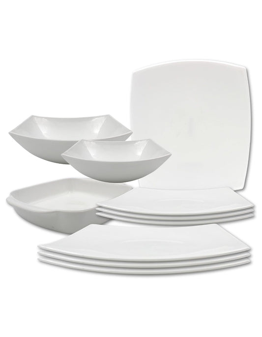 Danny home Opalware Portable 10 Pcs Dinnerware set Dinner plate, Soup plate, Salad bowl, Serving bowl, Serving Plate, Grill Tray Eco-friendly Safe to use, Dishwasher safe