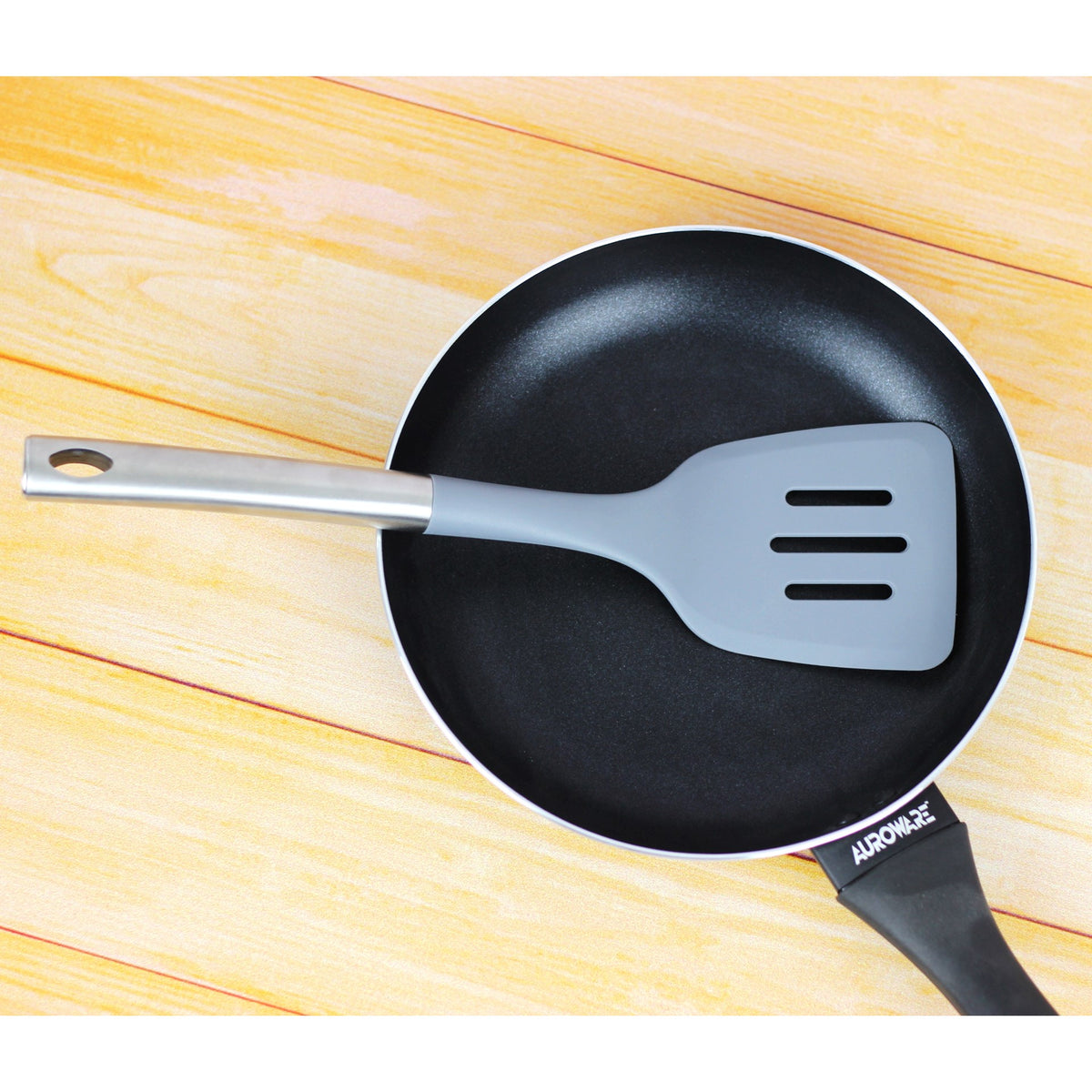Auroware Kitchen Utensil Heat Resistant Slotted spoon, Sloted Turner, Solid Spoon, Solid Turner, Egg whisk. Soup Ladle Non stick and Non toxic