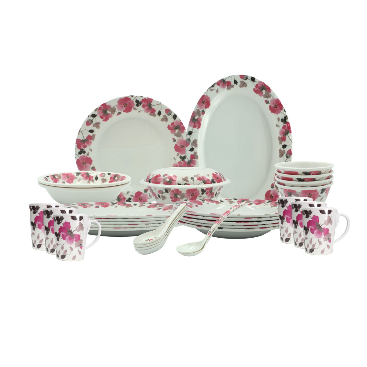 Melrich Melamine Dinnerware Set Dinner set Durable and Long Lasting Dishwasher safe, Light Weight, Dinner Plates Bowls - Rose