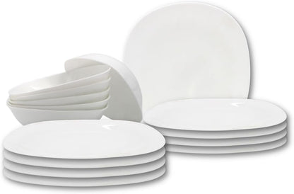 Melrich 12 Peice Opal ware Dinner set Dishwahser Safe Microwave safe Dinner plate Dessert Plate Bowls BPA Free Easy to Clean