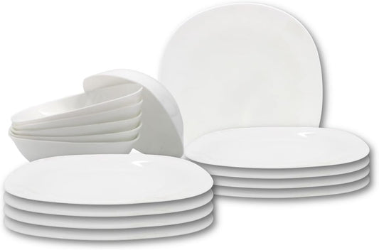 Melrich 12 Peice Opal ware Dinner set Dishwahser Safe Microwave safe Dinner plate Dessert Plate Bowls BPA Free Easy to Clean