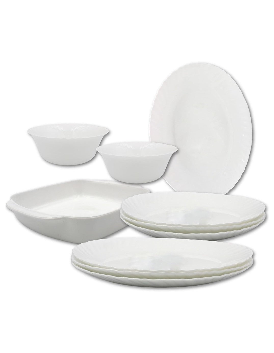 Danny home Opalware Portable 10 Pcs Dinnerware set Dinner plate, Soup plate, Salad bowl, Serving bowl, Serving Plate, Grill Tray Eco-friendly Safe to use, Dishwasher safe