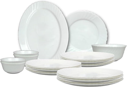 Melrich 26 Pcs Opal ware Dinner set 6 Dinner plate 6 Dessert Plate 6 Soup Plate 6 Bowl 1 Oval Plate 1 Serving Bowl Dishwasher Microwave Safe