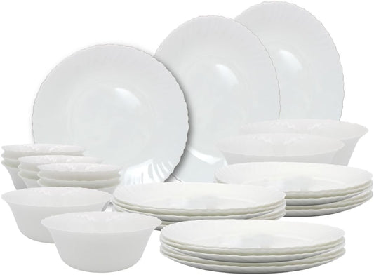 Melrich 38 Piece Opalware Dinner Set 8 Dinner Plate, 8 Dessert Plate, 8 Soup Plate, 8 Bowl, 2 Serving Plate, 2 Serving Bowl, 2 Medium Bowl Microwave Safe Scratch Resistance