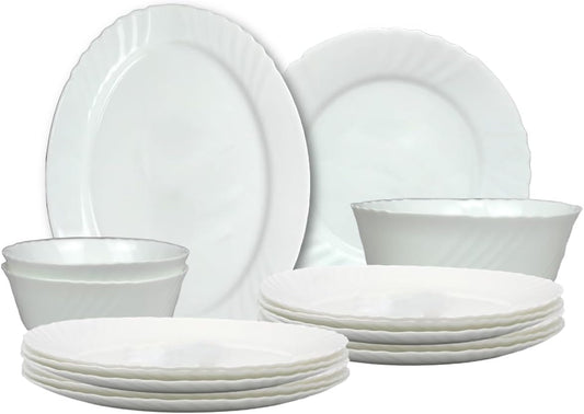 Melrich 10 Piece Opalware Dinner Set 3 Dinner Plate 3 Dessert Plate 2 Bowl 1 Serving Bowl 1 Serving Plate Dishwasher Microwave Safe Scratch Heat Resistance