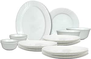 Melrich 27 Pcs Opal ware Dinner Set 6 Dinner plate, 6 Dessert plate, 6 Soup plate, 6 Bowl, 1 Medium & 1 Large Bowl 1 Serving Plate Dishwasher safe Microwave safe Scratch Resistance