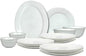 Melrich 27 Pcs Opal ware Dinner Set 6 Dinner plate, 6 Dessert plate, 6 Soup plate, 6 Bowl, 1 Medium & 1 Large Bowl 1 Serving Plate Dishwasher safe Microwave safe Scratch Resistance