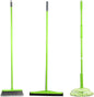 Clean & Care Cleaning Set Combo Indoor Broom Wiper Squeegee Spin Mop All with Iron Stick Long Handle for Home Kitchen Office (Assorted)