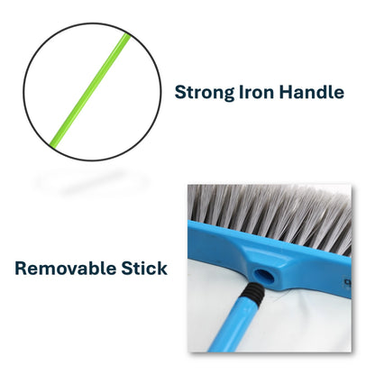 Clean & Care Indoor Broom with Iron Stick Durable Stiff Bristle Best to Clean for Home Kitchen Office (Assorted)