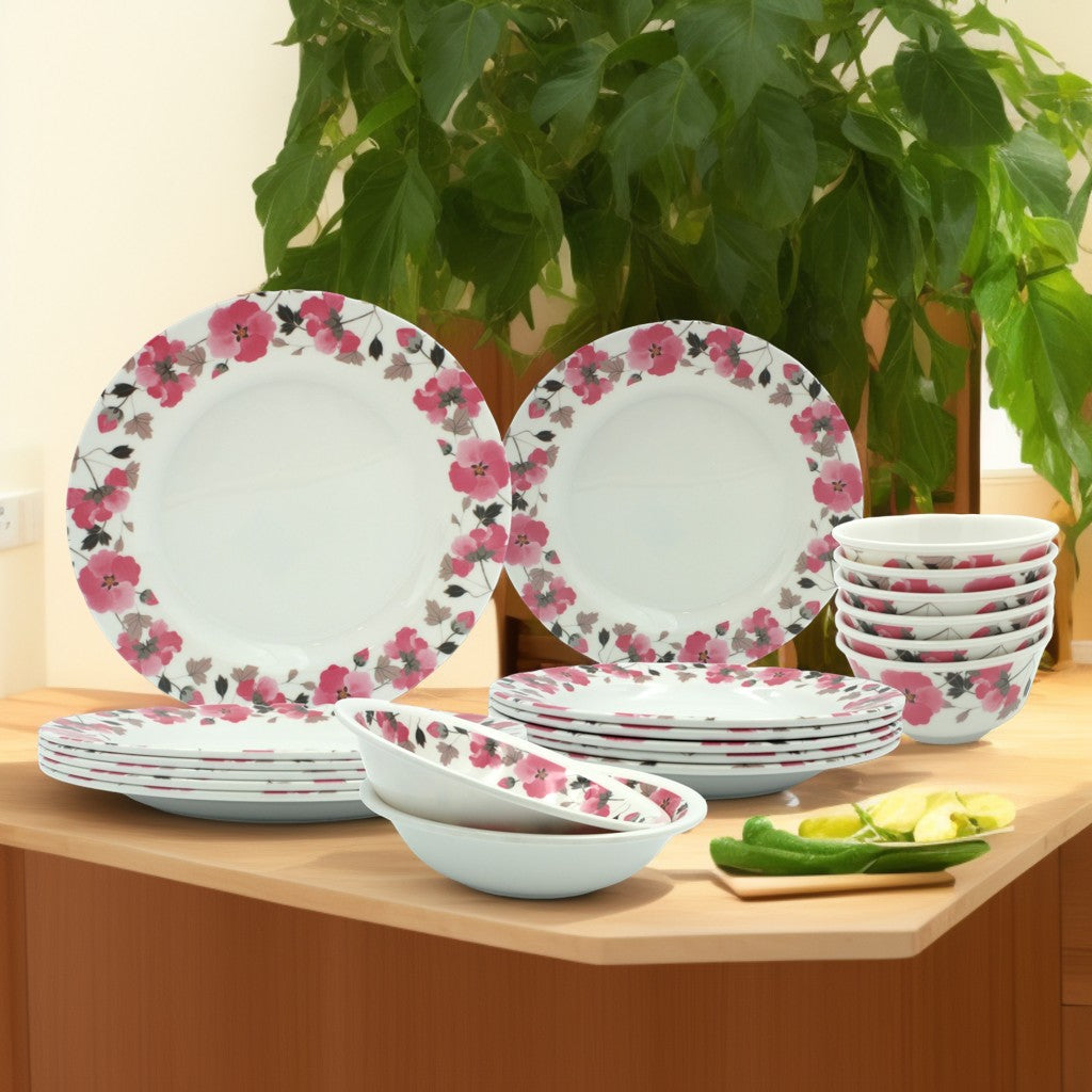 Melrich Melamine Dinnerware Set Dinner set Durable and Long Lasting Dishwasher safe, Light Weight, Dinner Plates Bowls - Rose