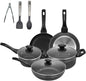Auroware 10 Pcs Non Stick Cookware set Induction Bottom Pressed Aluminium Wok pan with Lid Casserole with Lid Frying pan Sauce pan with Lid Kitchen Tools