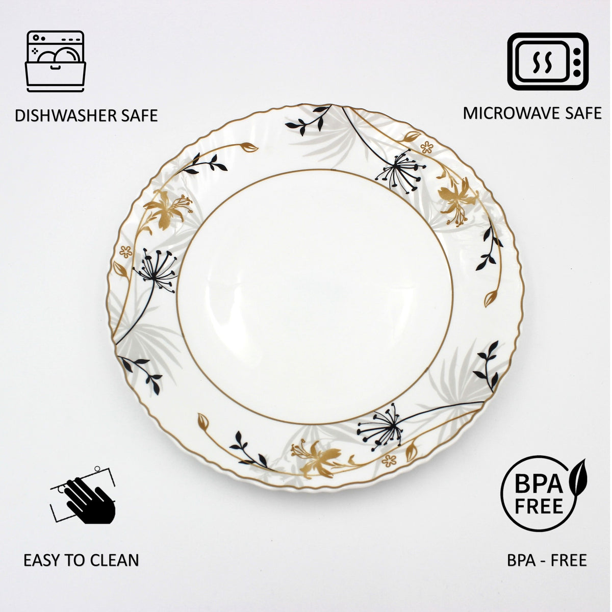 Danny home Opalware Dinnerware set Dishwasher Mirowave Freezer Safe, BPA-Free Break Scratch Heat Resistant Dinner Soup Dessert Serving Plates, Medium & Large Bowls