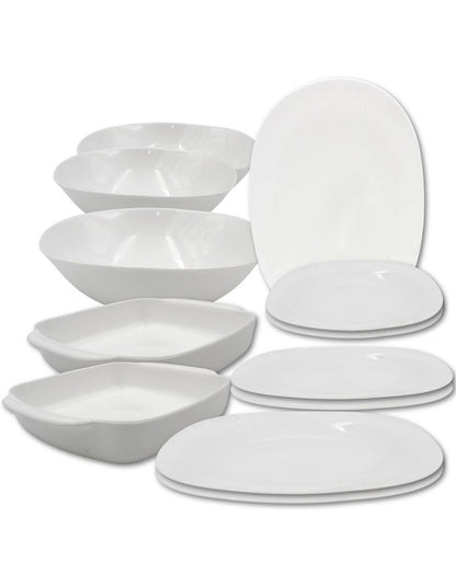 Danny home Opalware Portable 10 Pcs Dinnerware set Dinner plate, Soup plate, Salad bowl, Serving bowl, Serving Plate, Grill Tray Eco-friendly Safe to use, Dishwasher safe