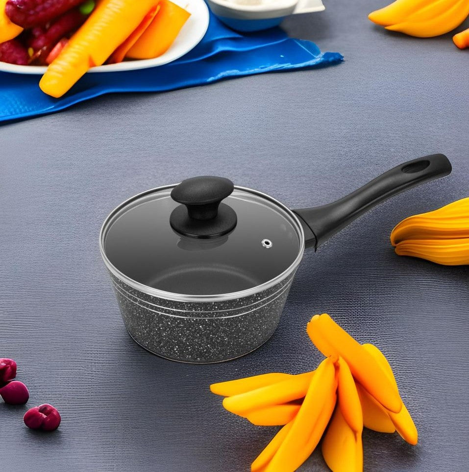 Auroware Non Stick 18 cm Milk Pan Tawa Black, Aluminum, Three Layer Coating, Strong and Durable Ideal for Milk, Tea, Coffee,