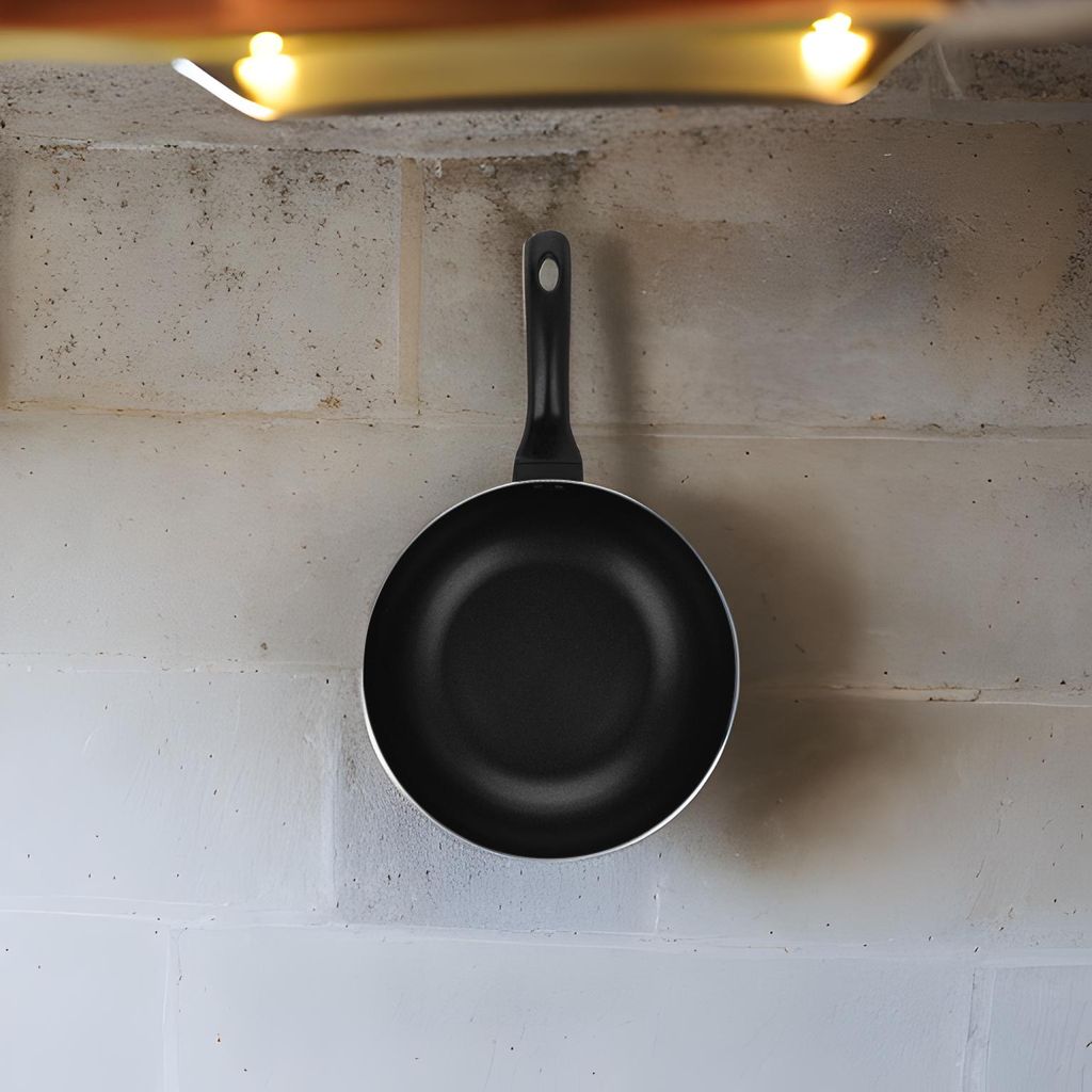 Auroware Non-Stick Aluminium Wok Pan with Lid Black Aluminium Marble Coting Side Three layer Non stick coating Strong Handle