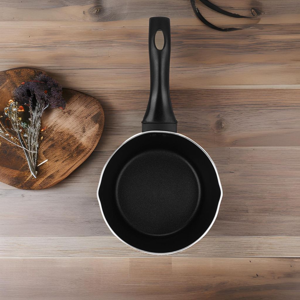 Auroware Non Stick 18 cm Milk Pan Tawa Black, Aluminum, Three Layer Coating, Strong and Durable Ideal for Milk, Tea, Coffee,