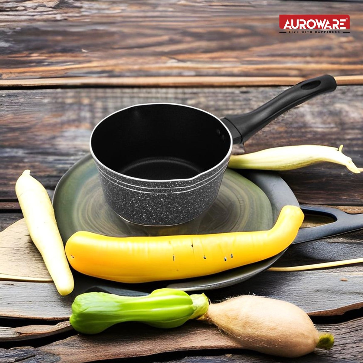 Auroware Non Stick 18 cm Milk Pan Tawa Black, Aluminum, Three Layer Coating, Strong and Durable Ideal for Milk, Tea, Coffee,