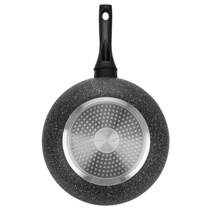 Auroware Non-Stick Aluminium Wok Pan with Lid Black Aluminium Marble Coting Side Three layer Non stick coating Strong Handle