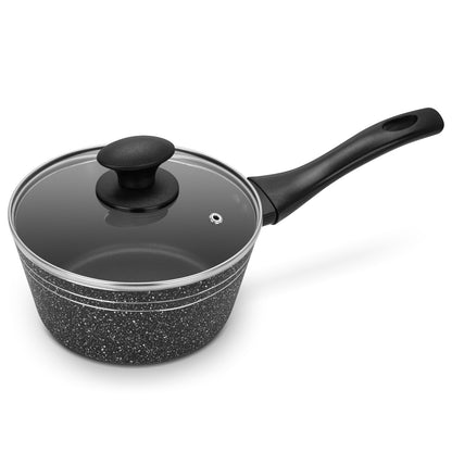 Auroware Non Stick 18 cm Milk Pan Tawa Black, Aluminum, Three Layer Coating, Strong and Durable Ideal for Milk, Tea, Coffee,