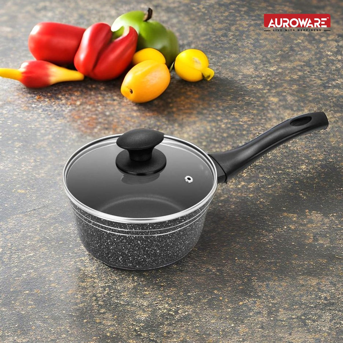 Auroware Non Stick 18 cm Milk Pan Tawa Black, Aluminum, Three Layer Coating, Strong and Durable Ideal for Milk, Tea, Coffee,